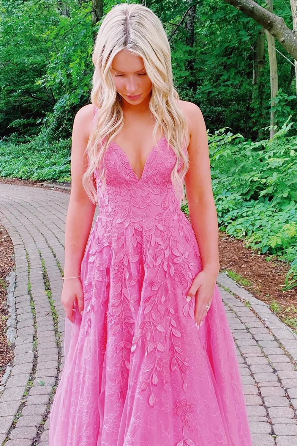 Gorgeous A Line Spaghetti Straps Pink Long Full Of Charm Prom Dress